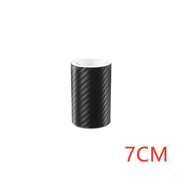 Black PET car door threshold sticker roll in 3D carbon fibre style, 3cm to 10cm wide and 1m to 5m long.