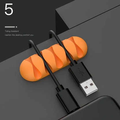 TPR silicone cable holder with Korean flannelette backing organising USB and network cables