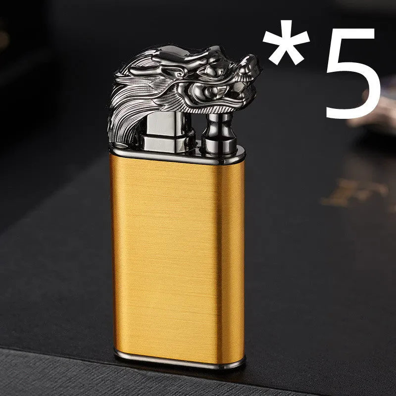 Metal dragon dolphin design double flame windproof lighter with blue jet fire