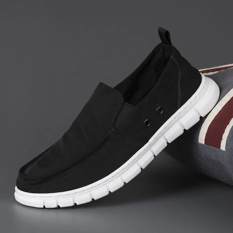 Men's colour matching leather slip-on shoes with elastic band and rubber sole