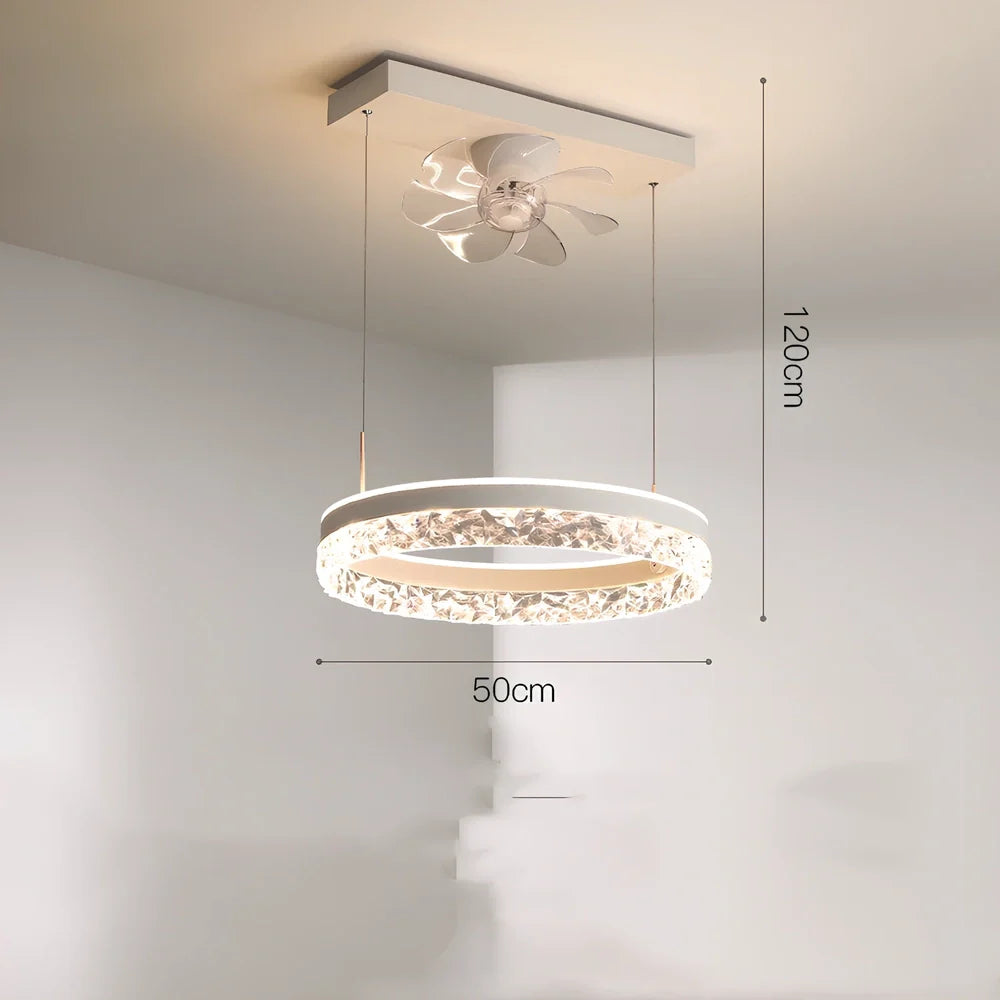 Ceiling fan light with 50cm diameter, integrated LED, and minimalist design in black finish