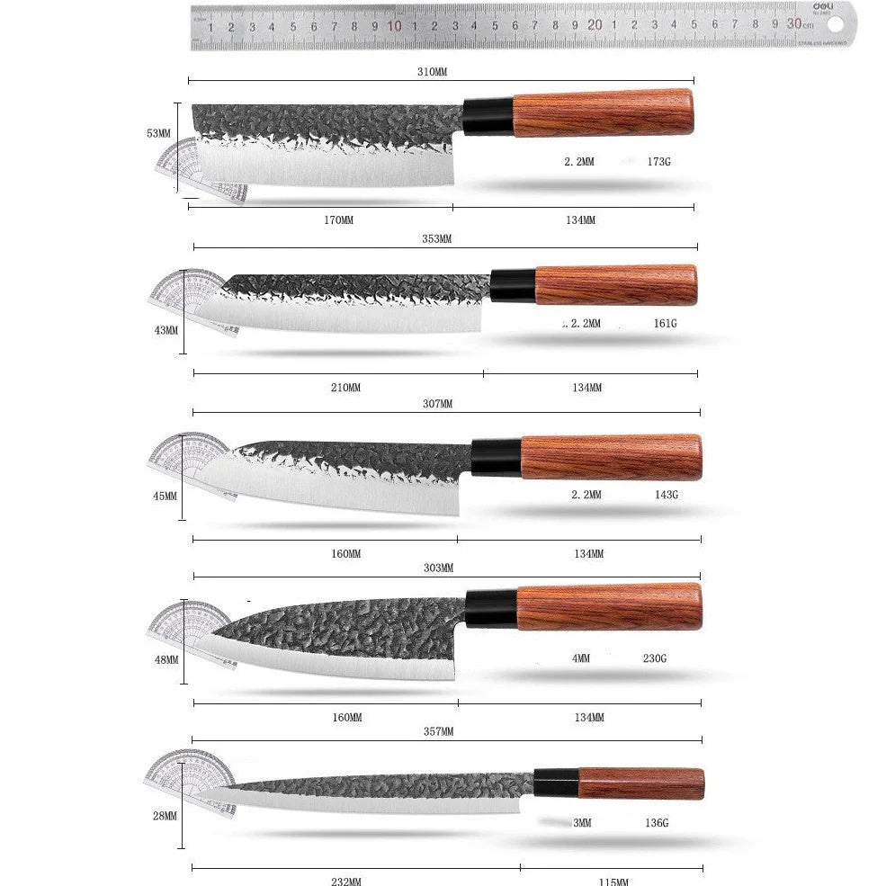 Handmade hammered forged Santoku knife with 18cm stainless steel blade and full tang handle