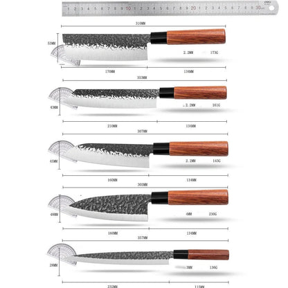 Handmade hammered forged Santoku knife with 18cm stainless steel blade and full tang handle