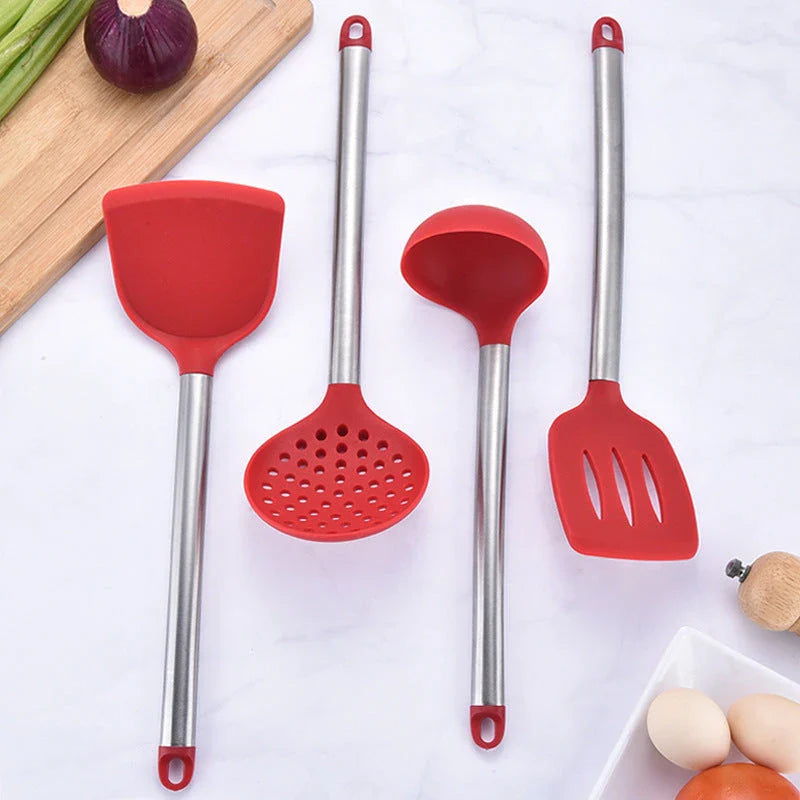 Premium Silicone Cooking Set with Stainless Steel Handles - Versatile kitchen tools for home chefs