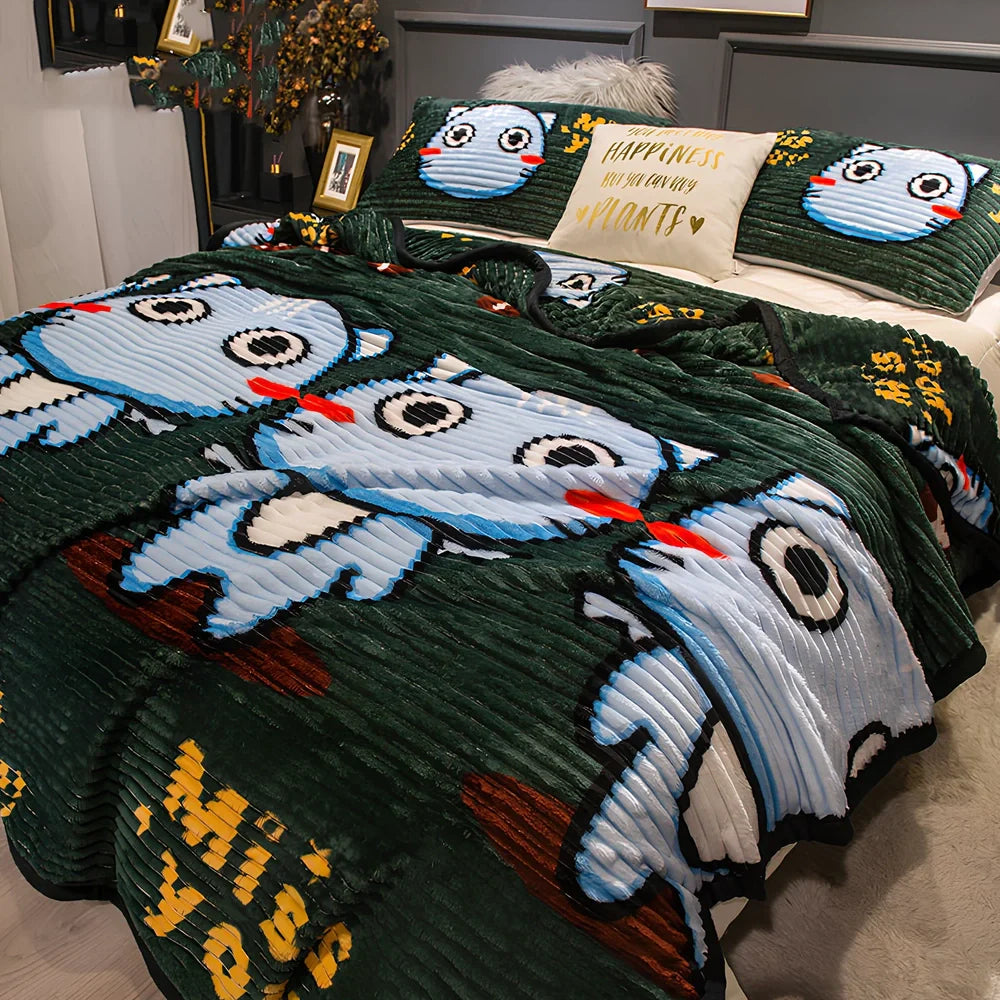 Thick coral fleece blanket in flannel-polyester, 210-220g/m², sizes 70x100cm to 200x230cm with prints like Back Bear for winter warmth