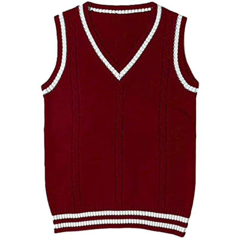 Women's slim fit V-neck knitted waistcoat sweater with striped stitching in acrylic fabric
