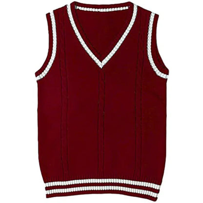 Women's slim fit V-neck knitted waistcoat sweater with striped stitching in acrylic fabric