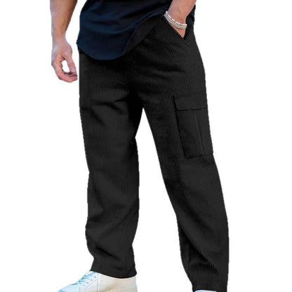 Men's straight-leg corduroy trousers with adjustable waist in navy blue colour