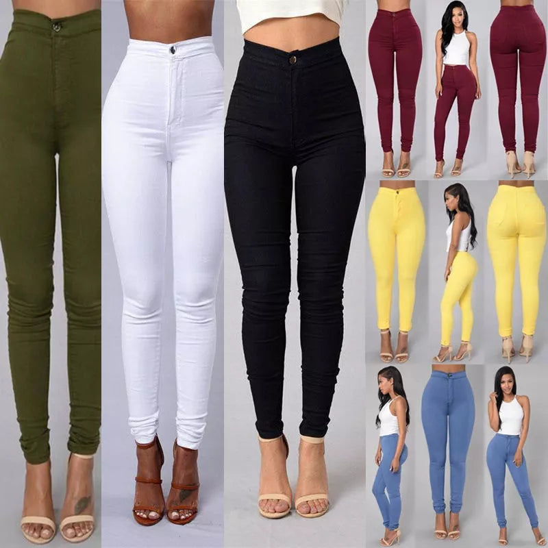 Women's high waist stretch skinny jeans in candy colors