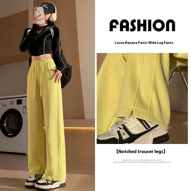 Comfortable cotton joggers in various colors and sizes, featuring a high-waist, straight-leg design for a relaxed, stylish look.