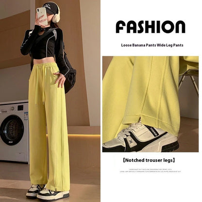 Comfortable cotton joggers in various colors and sizes, featuring a high-waist, straight-leg design for a relaxed, stylish look.