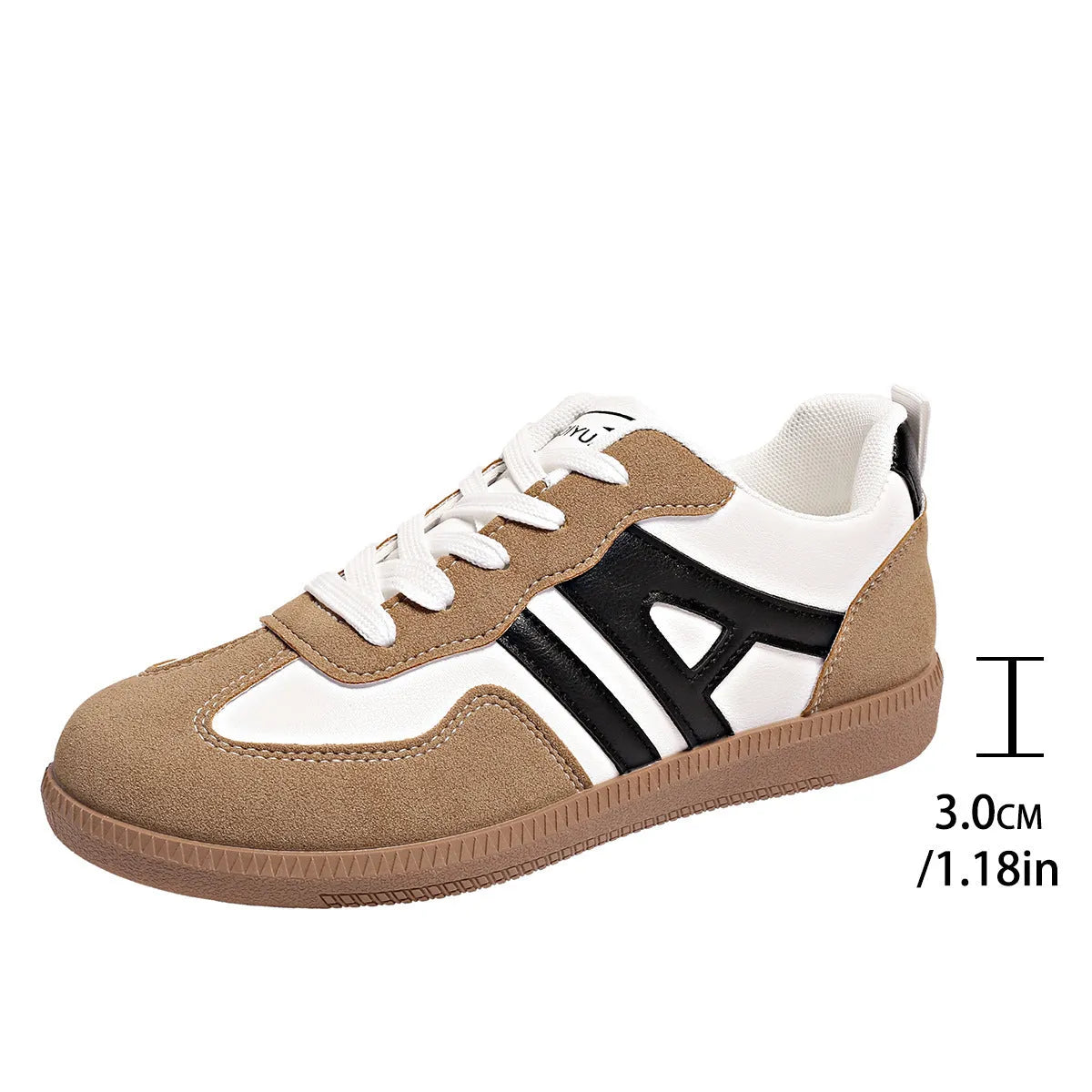 Women's retro lace-up jogging shoes in black, grey, or khaki with a platform sole.