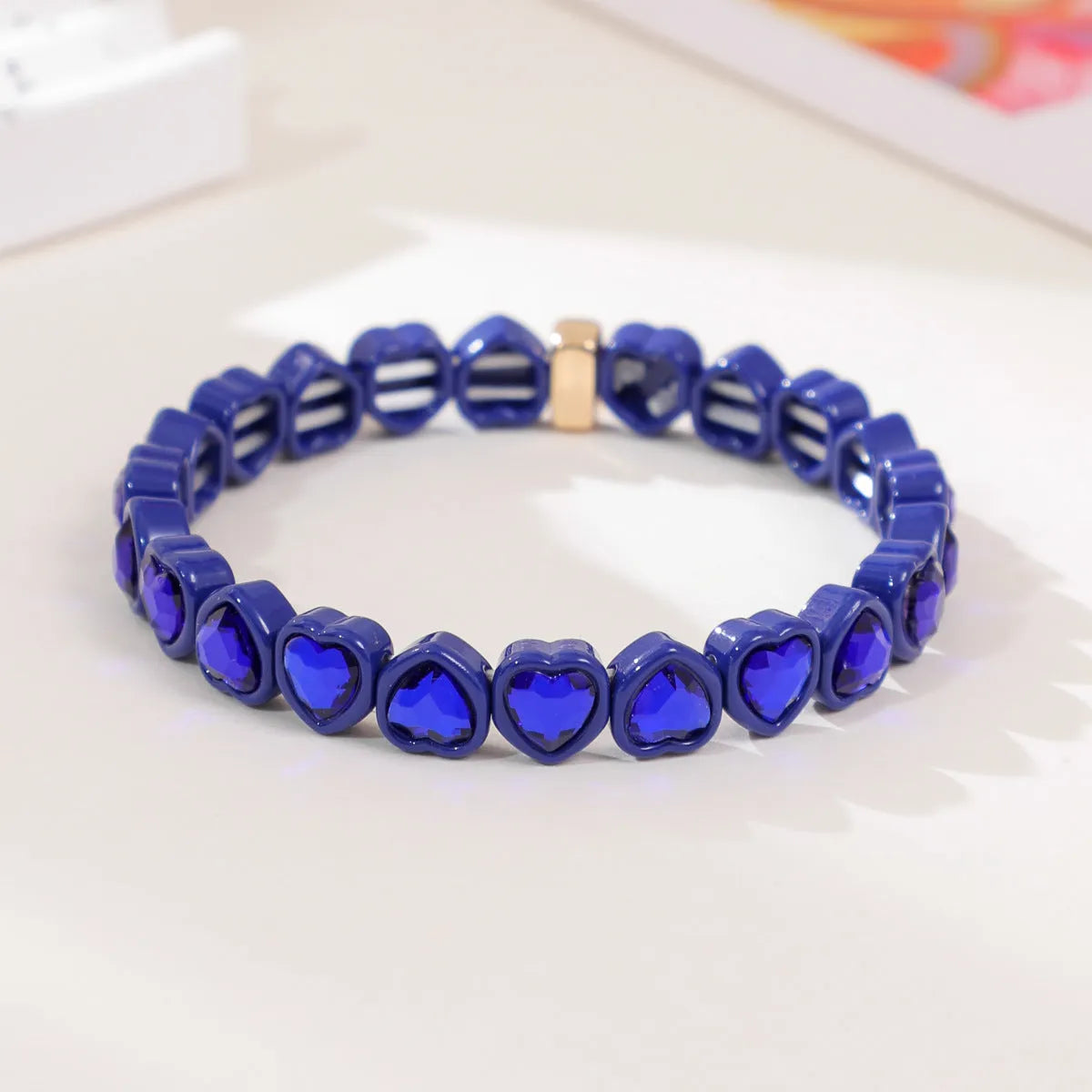 Rainbow enamel heart-shaped stretch bracelet in alloy with diamond process surface