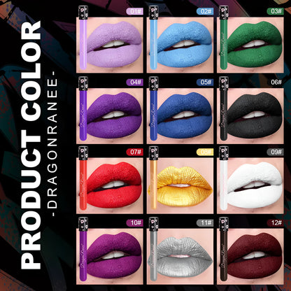 Halloween skull test tube lip gloss in gold and silver matte metallic shades showing doe-foot applicator.