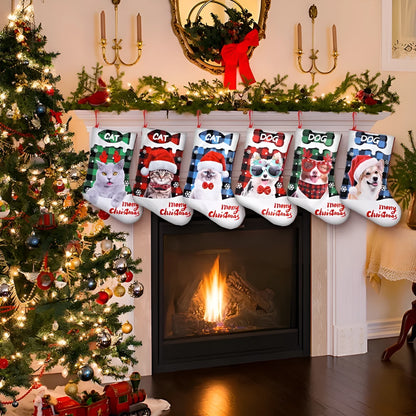 26x36cm cloth Christmas decoration with plaid pattern featuring puppy and cat motifs in six colour variations