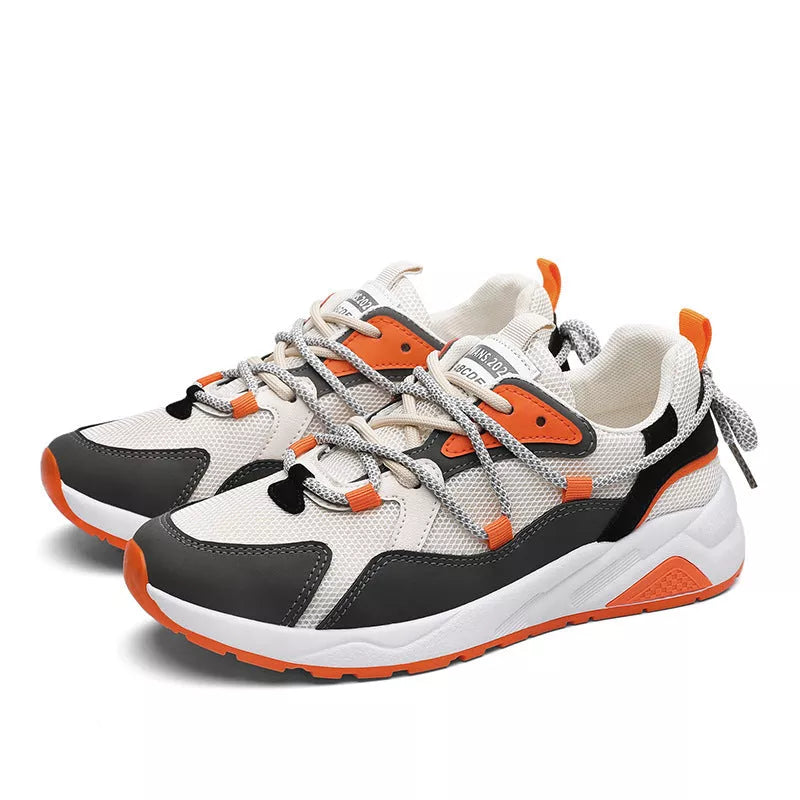 Platform Lightweight Casual Running Shoes with mesh upper in beige, black, and gray