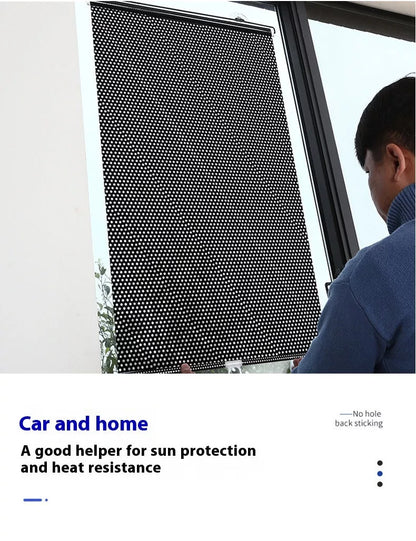 PVC household window sun protection shutter with suction cups in black dots and silver laser options