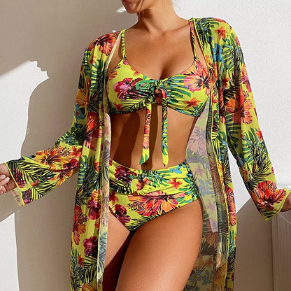 Women's plus size long blouse split bikini suit in quick-dry polyester
