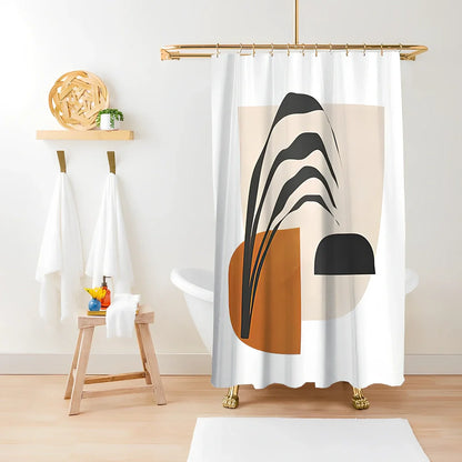 Green plant print shower curtain with waterproof polyester material in bathroom setting