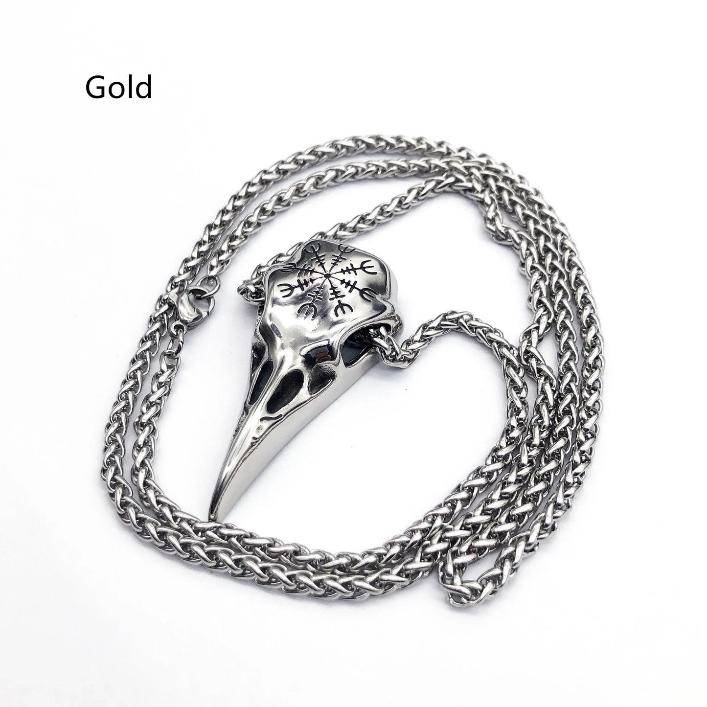Stylish titanium steel Viking skull pendant necklace with an eagle beak design