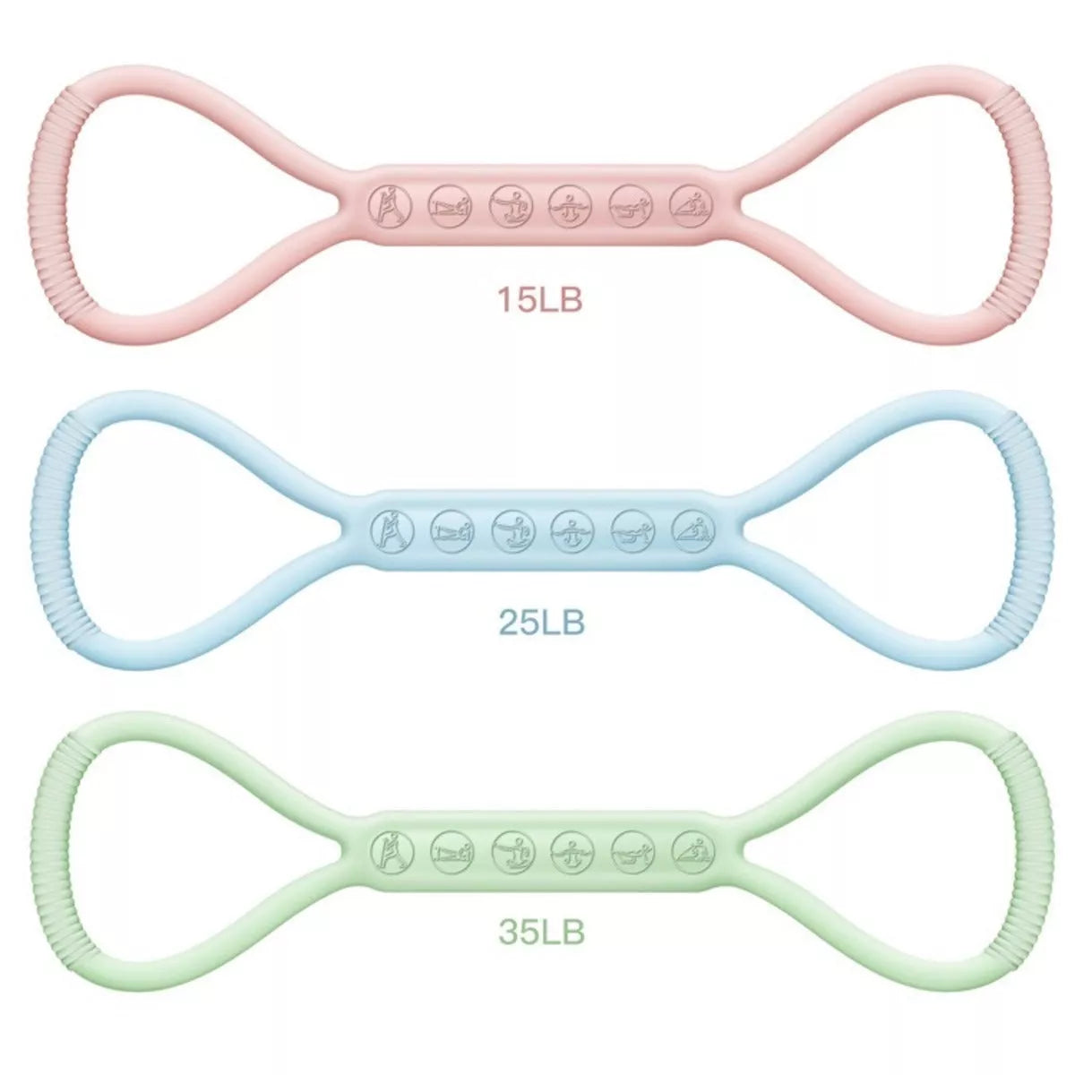 8-character Puller Silicone Yoga Mini Band Kit with Light, Medium, Heavy resistance bands