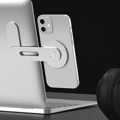 Aluminium alloy magnetic desktop stand for laptop and Apple iPhone 12 in silver colour