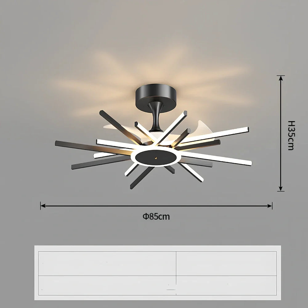 Nordic iron pendant fan lamp with LED lighting in black finish, 100cm diameter size