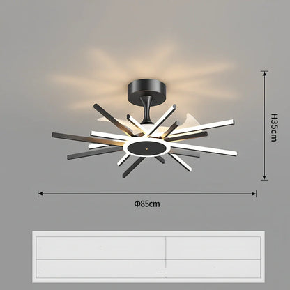 Nordic iron pendant fan lamp with LED lighting in black finish, 100cm diameter size