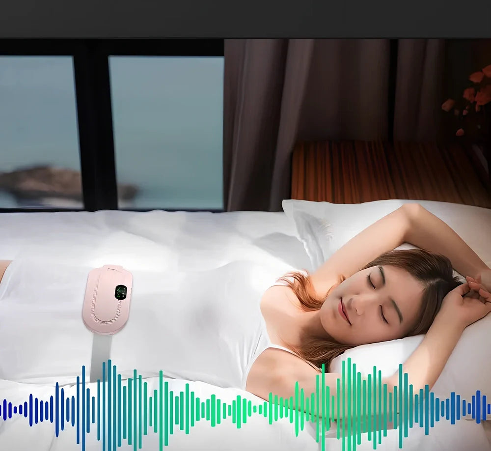 White electric heating belt with lumbar support showing USB connection and control buttons