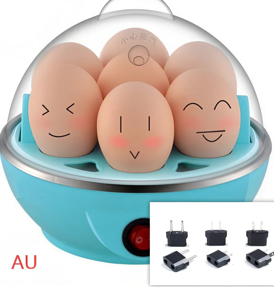 Blue intelligent egg cooker with transparent lid and measuring cup for steam cooking
