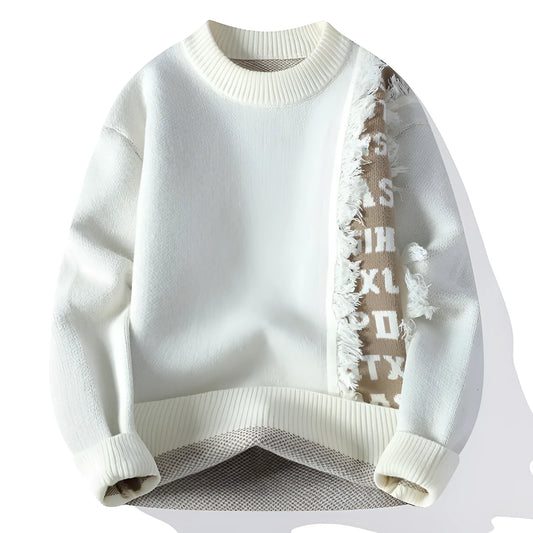 Men's loose fit knitted pullover jumper in a rabbit fur blend fabric, shown in a choice of colours.
