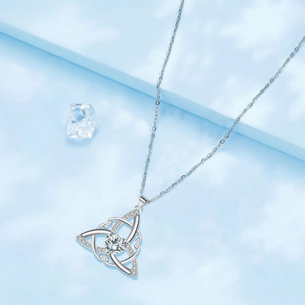 Celtic knot necklace for women in copper with electroplated colour geometric pendant