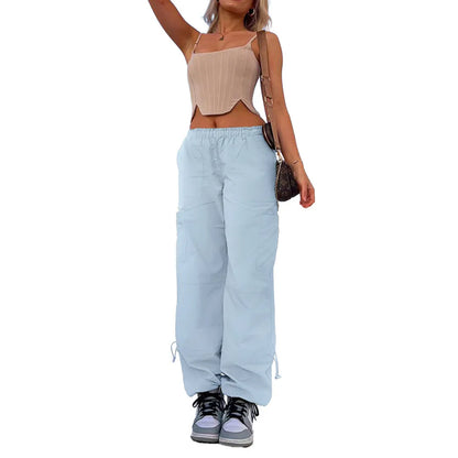 Multi-bag straight cargo casual pants in loose fit with mid waist, available in various colours and sizes