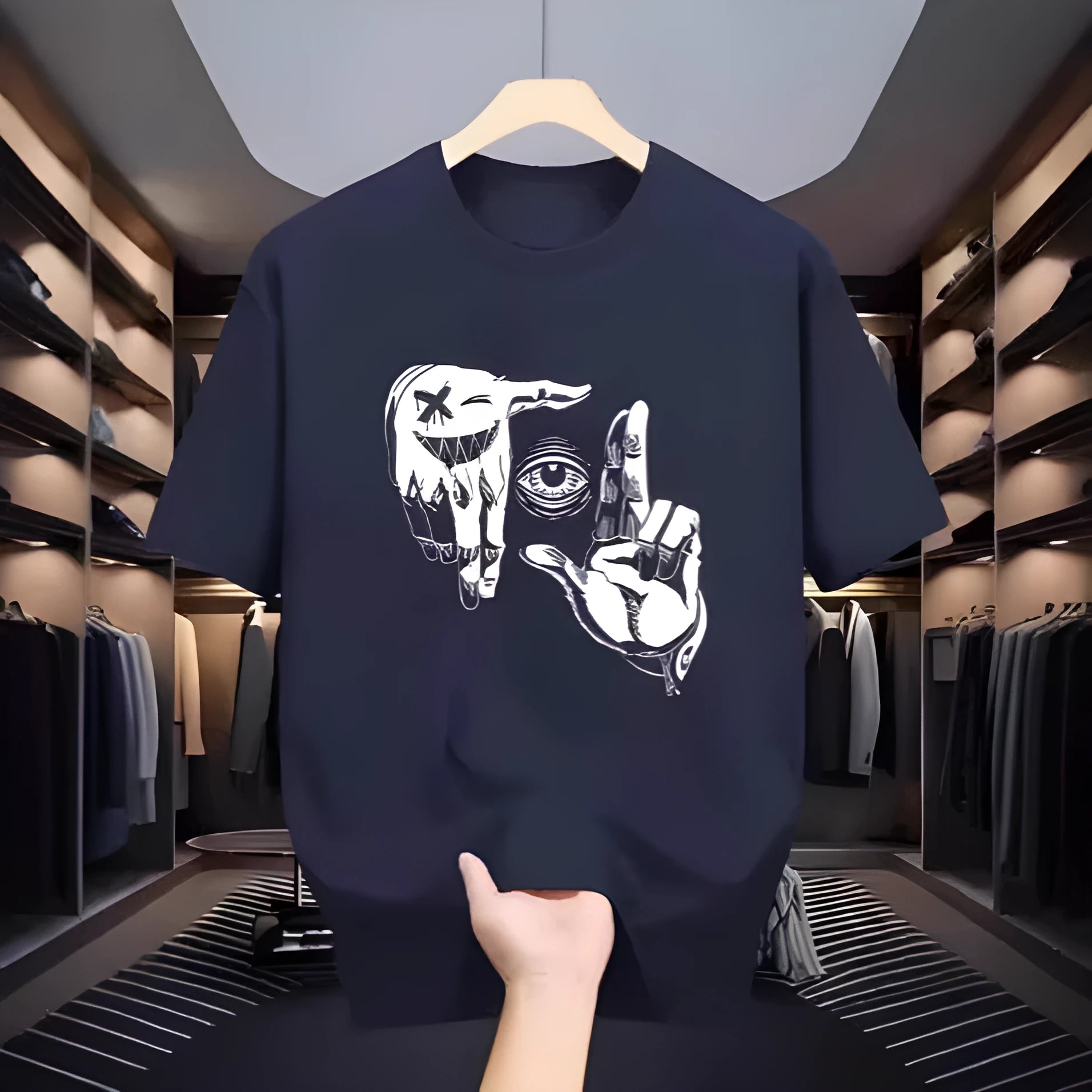 Men's cartoon print t-shirt in polyester bird eye cloth with short sleeves