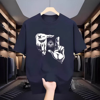 Men's cartoon print t-shirt in polyester bird eye cloth with short sleeves