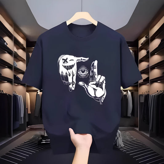Men's cartoon print t-shirt in polyester bird eye cloth with short sleeves