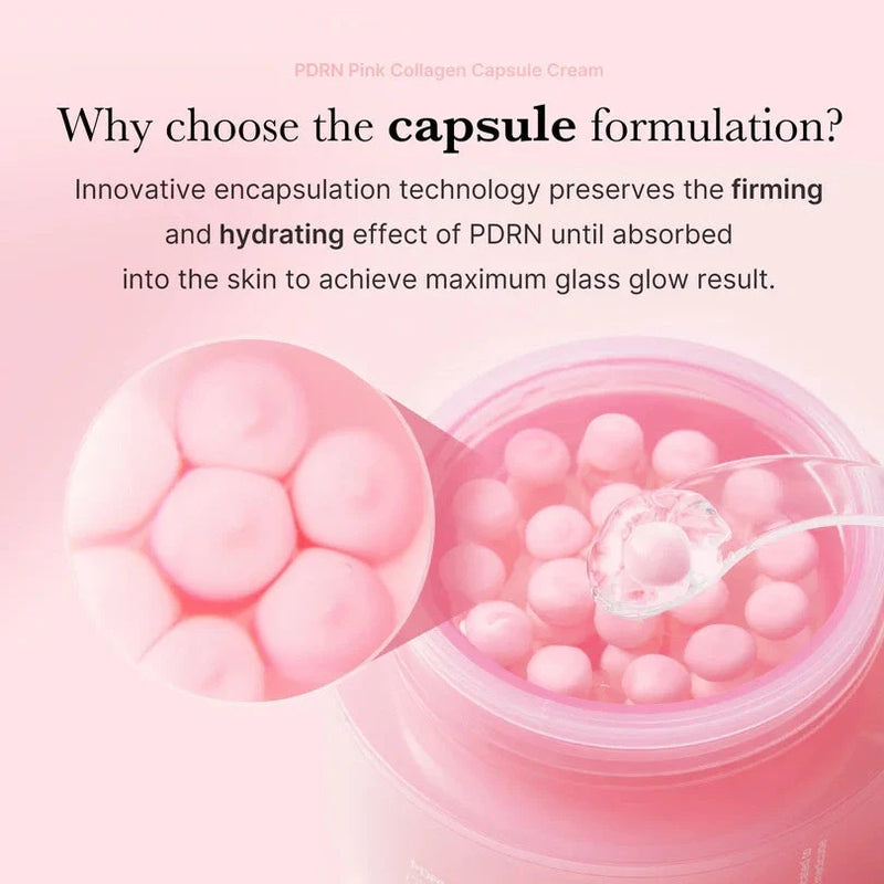 Pink Collagen Capsule Cream with Pearl Extract: 50ml moisturising cream delivering collagen and pearl nourishment for improved skin hydration and texture