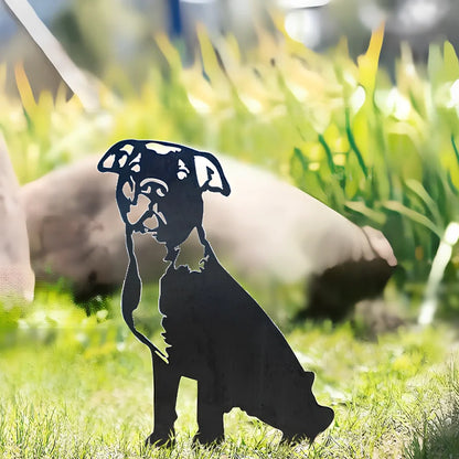 Metal dog silhouette garden decoration showing breed outline on iron background for outdoor display