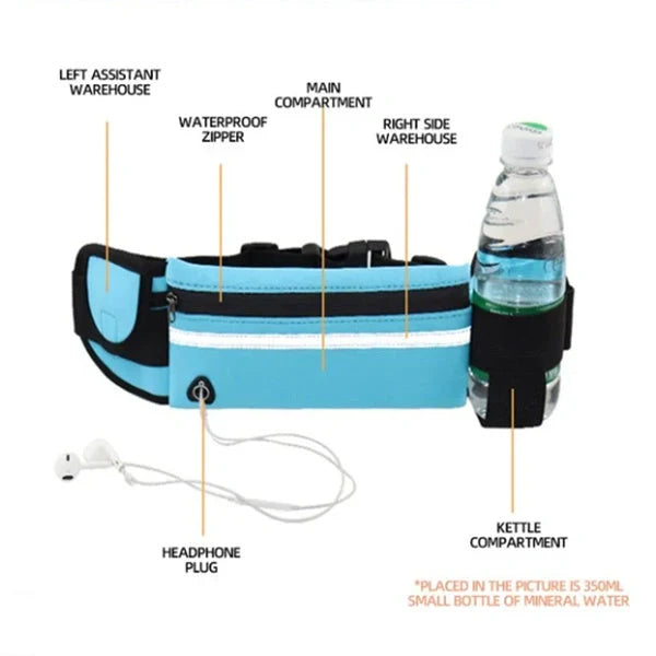 Slim nylon fitness waist bag with zippered pocket in various colors for running and gym