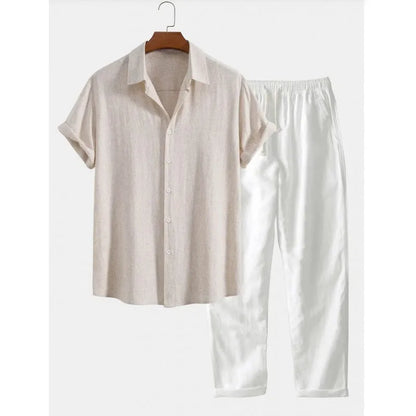 Men's loose fit short sleeve shirt and trousers casual suit set in various colours