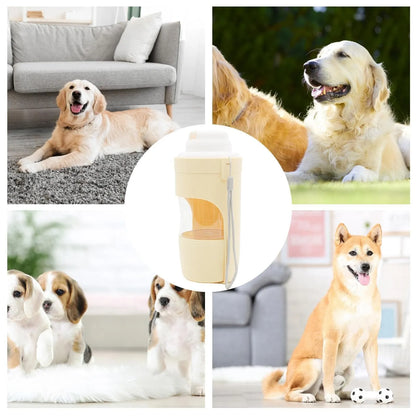 Grey 2-in-1 travel dog water bottle with lanyard showing folding design and 690ml capacity