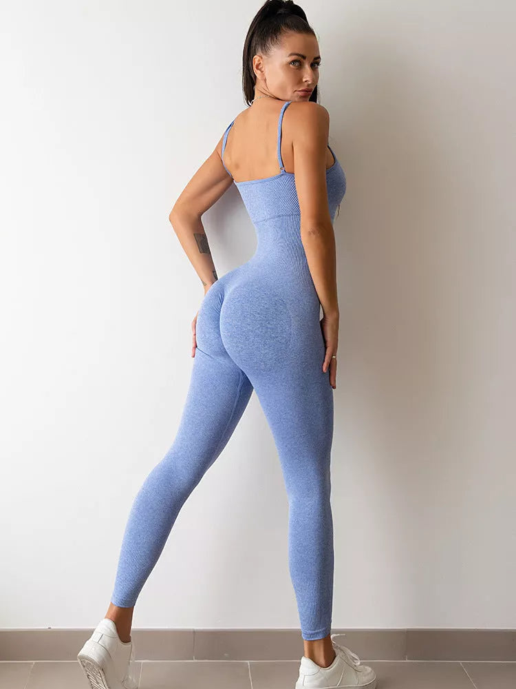 Women's nylon-spandex unitard jumpsuit with adjustable straps and tummy control