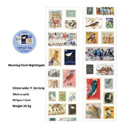 Roll of 55mm wide coated paper stamp decoration with repositionable adhesive backing for DIY journals and crafts