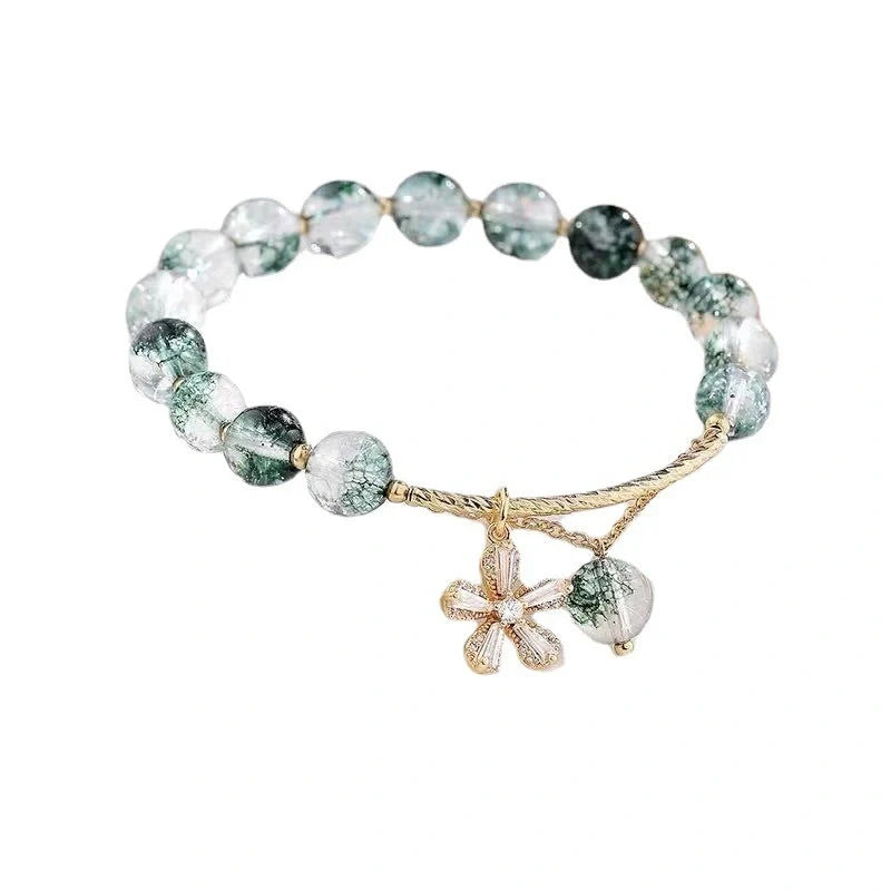 Green Ghost crystal beaded bracelet with Sakura design for women