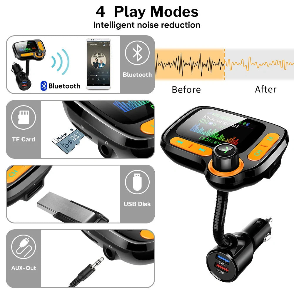 Car Bluetooth Multi-Function Player with large color screen and quick charge