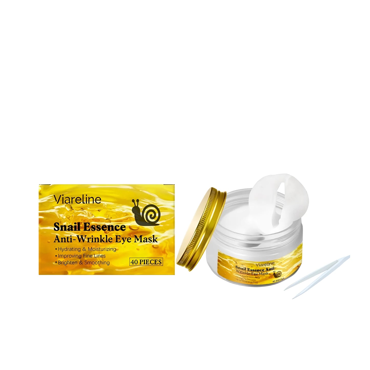 Snail Light Wrinkle Eye Mask 40 pack box with tweezers and individual sheet masks