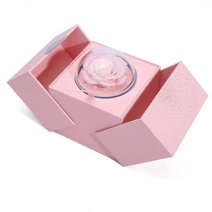 Eternal Rose Soap Flower Jewelry Box in pink and red with jewelry storage compartment