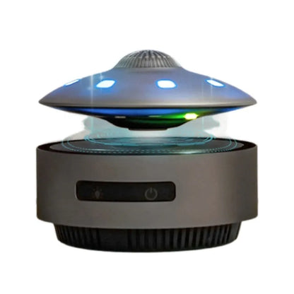 Automatic lifting magnetic levitation Bluetooth speaker in automatic lifting audio colour, showing floating rotating unit.