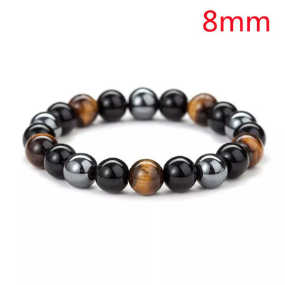 Hand-woven Tiger Eye Stone Bracelet in natural stone, sizes 8mm and 10mm