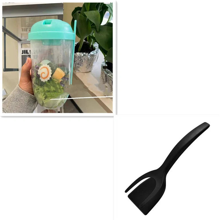 1000ml BPA-Free Salad Cup Set with Fork and Dressing Holder in four colors